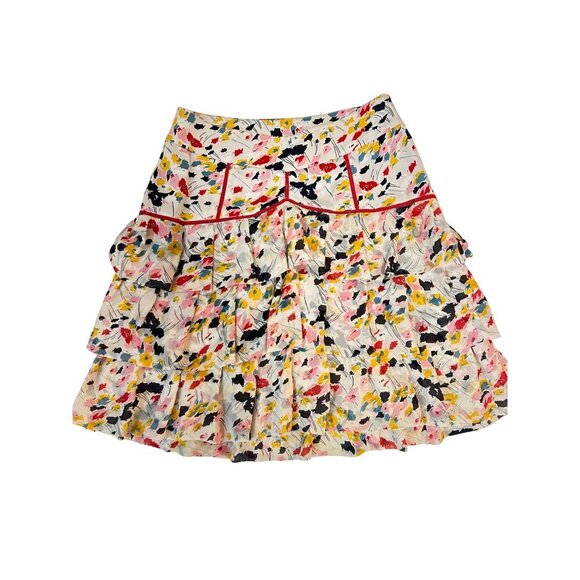 Diane Von Furstenberg Abstract Print Silk Lycra Ruffle Skirt size 2 - Picture 2 of 5